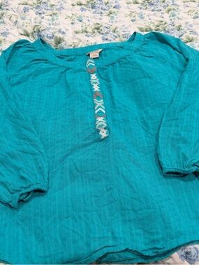 Ariat Turquoise Embroidered Peasant Blouse size S